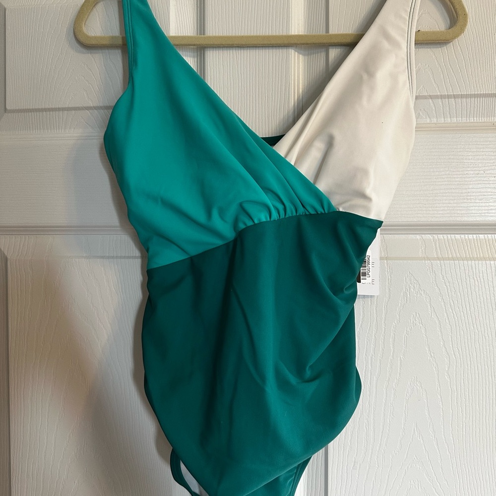 Teal and White Colorblock Swimsuit